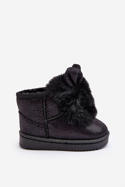Doposci per bambini riscaldati con pelliccia all'interno con orecchie in colore nero Betty