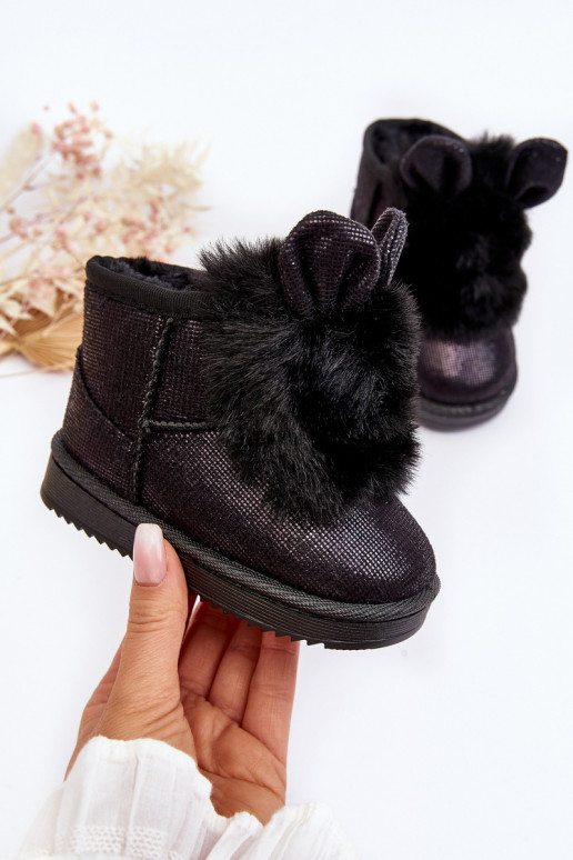Doposci per bambini riscaldati con pelliccia all'interno con orecchie in colore nero Betty