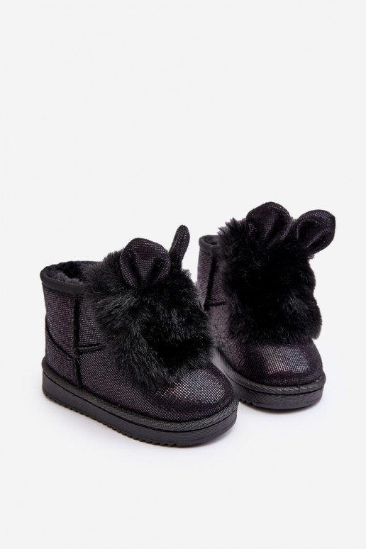 Doposci per bambini riscaldati con pelliccia all'interno con orecchie in colore nero Betty
