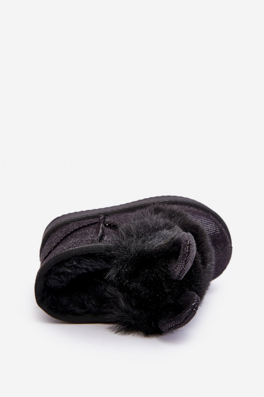 Doposci per bambini riscaldati con pelliccia all'interno con orecchie in colore nero Betty