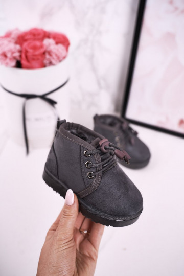 Doposci da bambino stringati con pelliccia in colore grigio Hunter