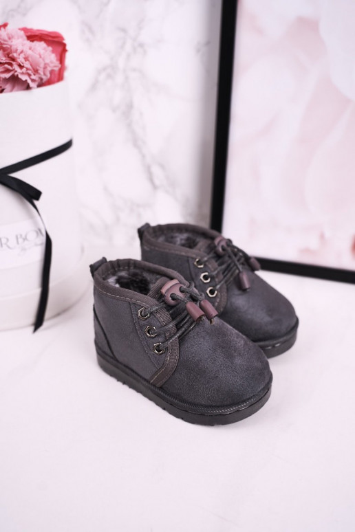 Doposci da bambino stringati con pelliccia in colore grigio Hunter