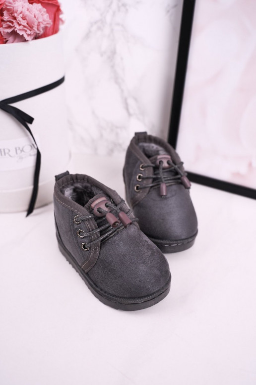Doposci da bambino stringati con pelliccia in colore grigio Hunter