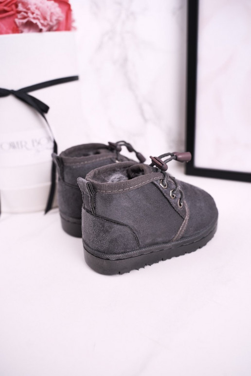Doposci da bambino stringati con pelliccia in colore grigio Hunter