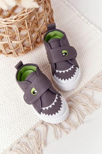 Scarpe per il tempo libero per bambini con chiusure adesive con squalo di colore grigio