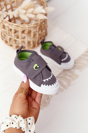 Scarpe per il tempo libero per bambini con chiusure adesive con squalo di colore grigio 2