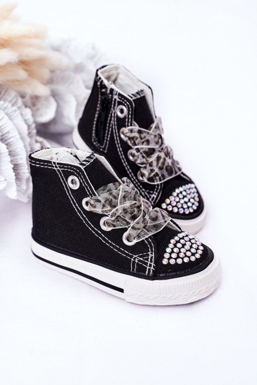 Scarpe per il tempo libero per bambini con occhielli scintillanti in colore nero Smile
