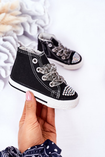Scarpe per il tempo libero per bambini con occhielli scintillanti in colore nero Smile 2