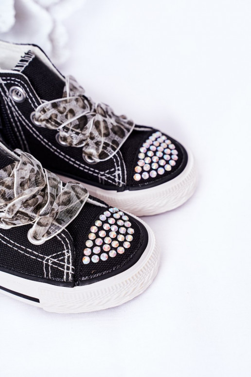 Scarpe per il tempo libero per bambini con occhielli scintillanti in colore nero Smile Scarpe per il tempo libero per bambini con occhielli scintillanti in colore nero Smile