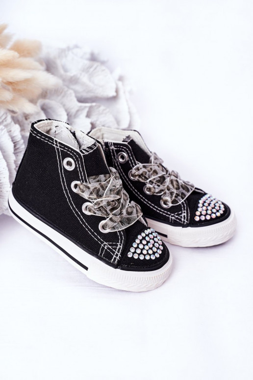 Scarpe per il tempo libero per bambini con occhielli scintillanti in colore nero Smile Scarpe per il tempo libero per bambini con occhielli scintillanti in colore nero Smile