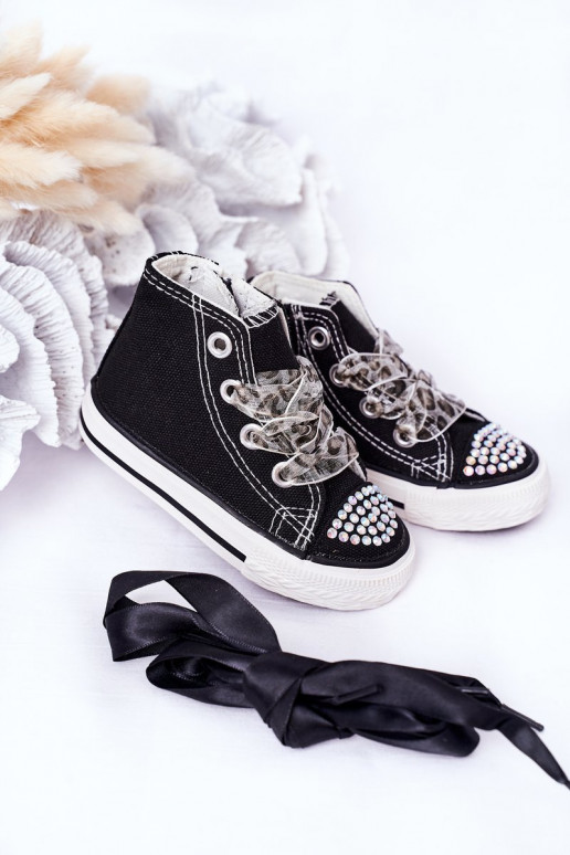 Scarpe per il tempo libero per bambini con occhielli scintillanti in colore nero Smile Scarpe per il tempo libero per bambini con occhielli scintillanti in colore nero Smile