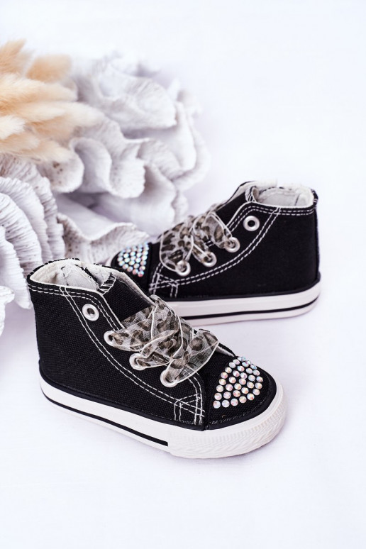 Scarpe per il tempo libero per bambini con occhielli scintillanti in colore nero Smile