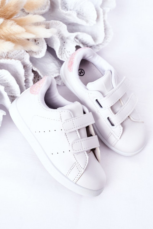 Scarpe da ginnastica per bambini con chiusure adesive Colore bianco-rosa Cute Girl Scarpe da ginnastica per bambini con chiusure adesive Colore bianco-rosa Cute Girl