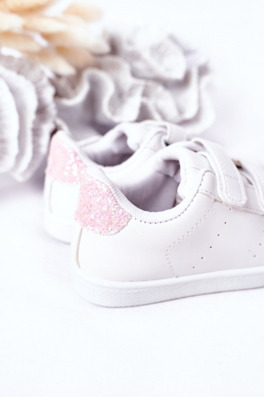 Scarpe da ginnastica per bambini con chiusure adesive Colore bianco-rosa Cute Girl Scarpe da ginnastica per bambini con chiusure adesive Colore bianco-rosa Cute Girl