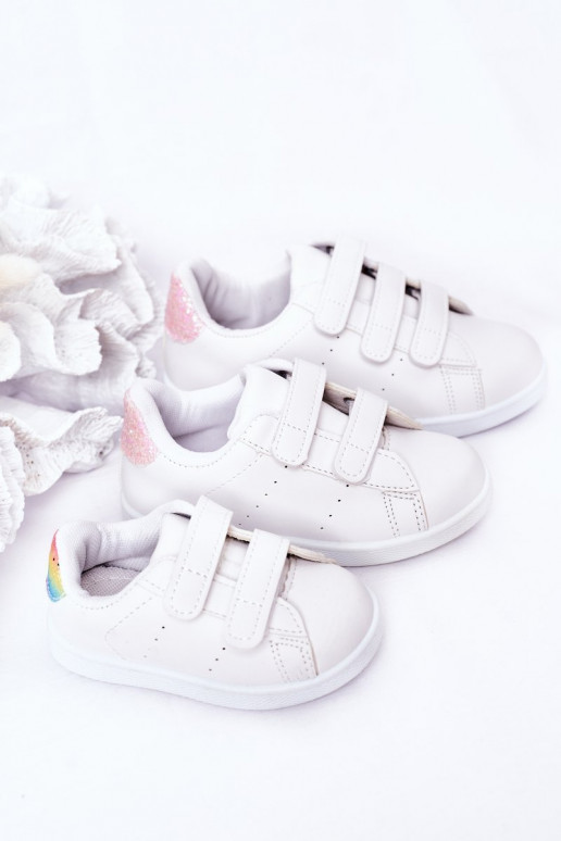 Scarpe da ginnastica per bambini con chiusure adesive Colore bianco-rosa Cute Girl Scarpe da ginnastica per bambini con chiusure adesive Colore bianco-rosa Cute Girl