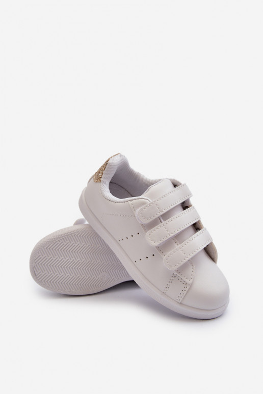 Sneakers da bambino con chiusure adesive Colore bianco-oro Cute Girl Sneakers da bambino con chiusure adesive Colore bianco-oro Cute Girl