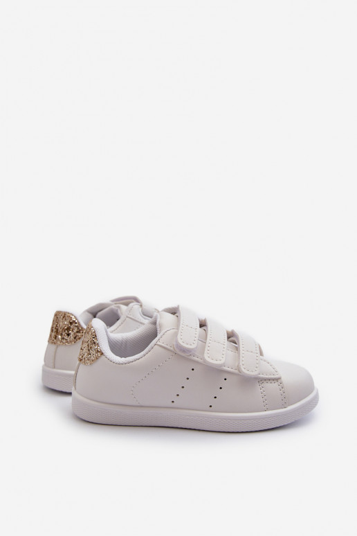 Sneakers da bambino con chiusure adesive Colore bianco-oro Cute Girl Sneakers da bambino con chiusure adesive Colore bianco-oro Cute Girl