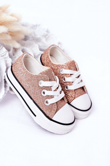 Scarpe casual per bambini con glitter in colore oro rosa Bling-Bling