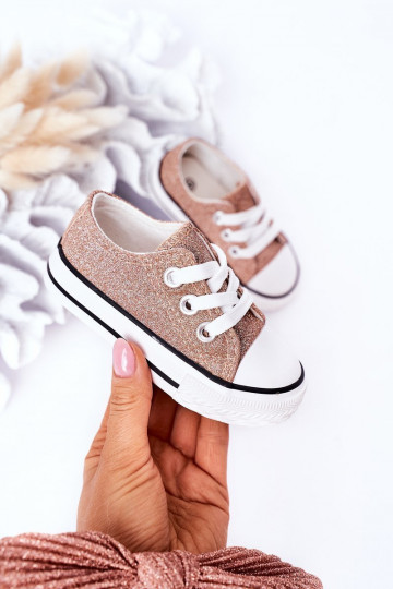Scarpe casual per bambini con glitter in colore oro rosa Bling-Bling 2