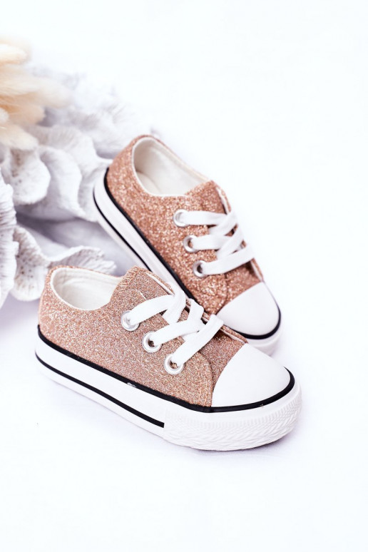 Scarpe casual per bambini con glitter in colore oro rosa Bling-Bling