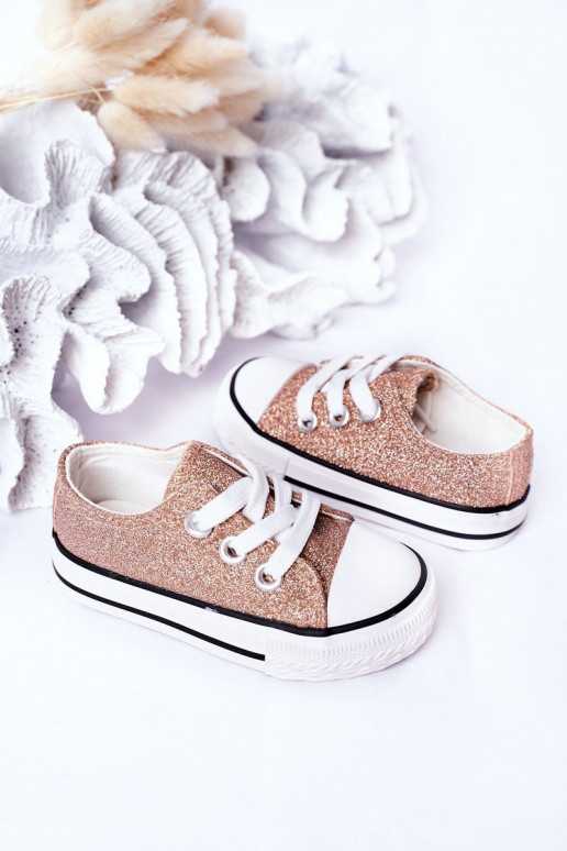 Scarpe casual per bambini con glitter in colore oro rosa Bling-Bling