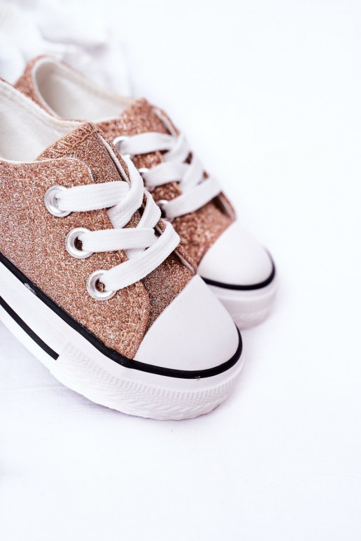 Scarpe casual per bambini con glitter in colore oro rosa Bling-Bling