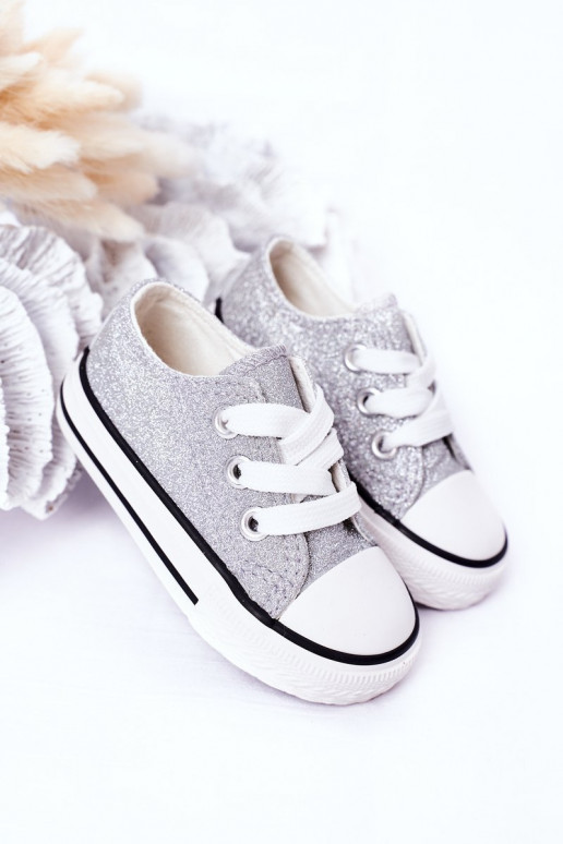 Scarpe casual per bambini con Bling-Bling color argento brillante