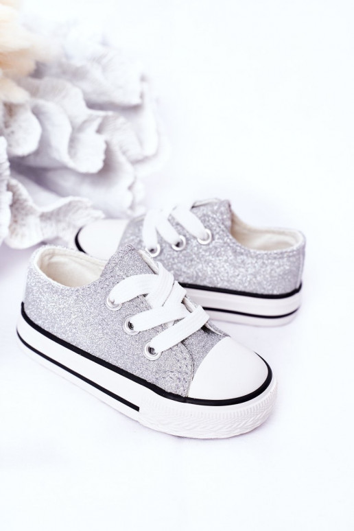 Scarpe casual per bambini con Bling-Bling color argento brillante