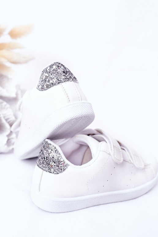 Scarpe da ginnastica per bambini con chiusure adesive Colore bianco-argento Cute Girl