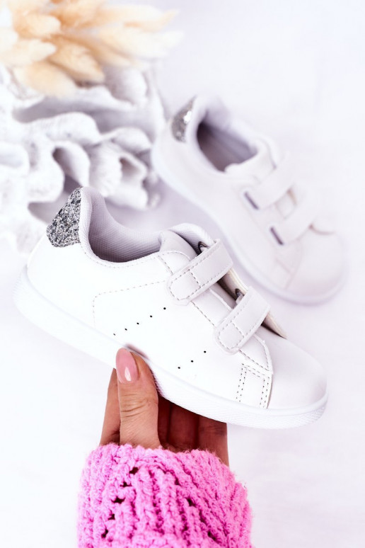 Scarpe da ginnastica per bambini con chiusure adesive Colore bianco-argento Cute Girl