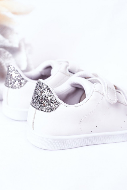 Scarpe da ginnastica per bambini con chiusure adesive Colore bianco-argento Cute Girl