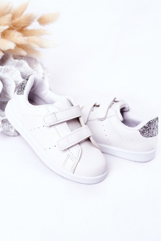 Scarpe da ginnastica per bambini con chiusure adesive Colore bianco-argento Cute Girl