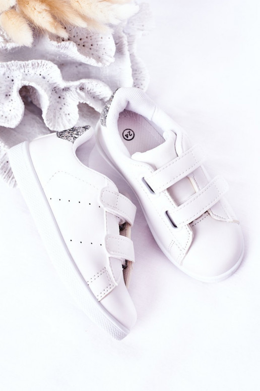 Scarpe da ginnastica per bambini con chiusure adesive Colore bianco-argento Cute Girl
