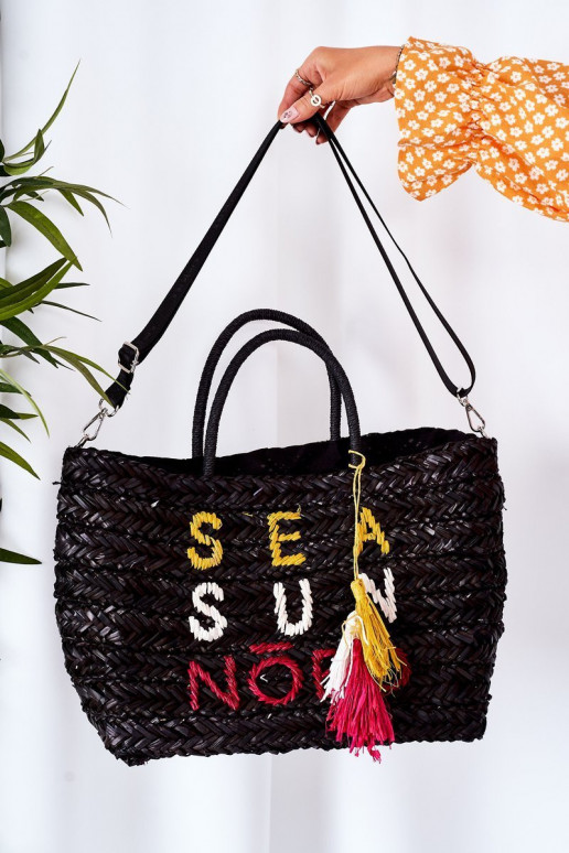 Borsa da spiaggia intrecciata NOBO XK0410 nera