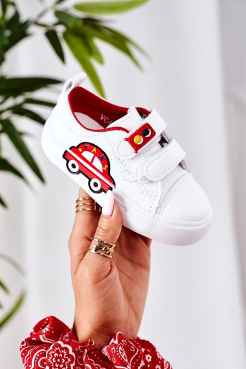 Scarpe per il tempo libero da bambino con chiusure adesive Taxi colore bianco-rosso