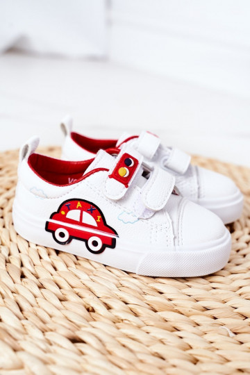Scarpe per il tempo libero da bambino con chiusure adesive Taxi colore bianco-rosso 2