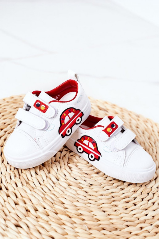 Scarpe per il tempo libero da bambino con chiusure adesive Taxi colore bianco-rosso