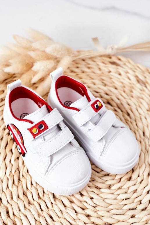 Scarpe per il tempo libero da bambino con chiusure adesive Taxi colore bianco-rosso