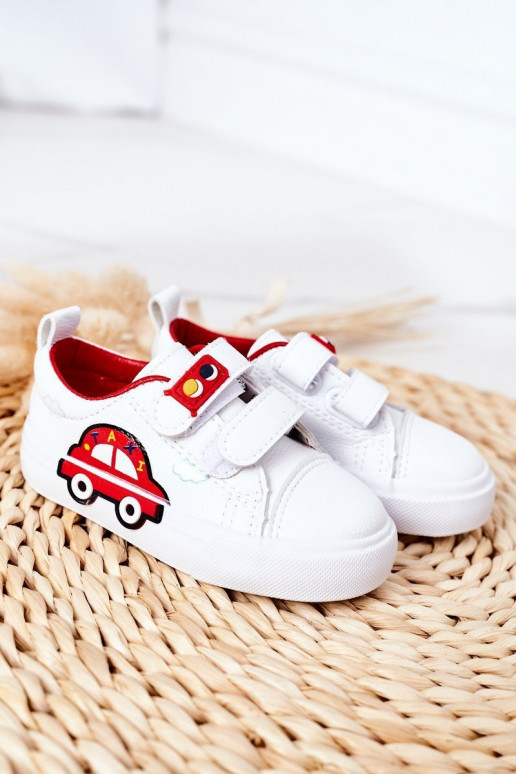 Scarpe per il tempo libero da bambino con chiusure adesive Taxi colore bianco-rosso