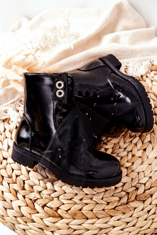 Stivali riscaldati da bambino con effetto vernice Colore nero Semissa Stivali riscaldati da bambino con effetto vernice Colore nero Semissa