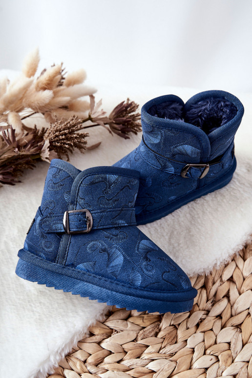Doposci per bambini con pelliccia in blu scuro Kawai