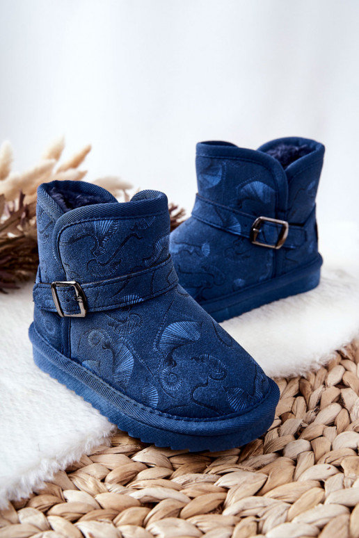 Doposci per bambini con pelliccia in blu scuro Kawai