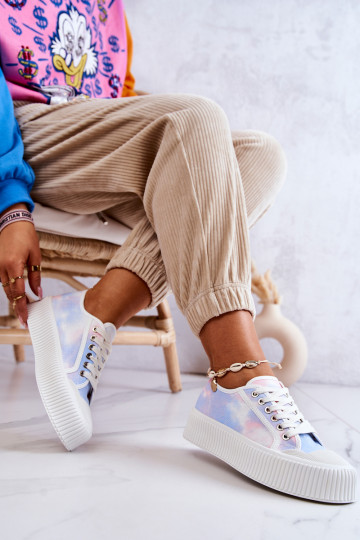 sneakers Mischa blu-rosa con suola piatta e plateau 2