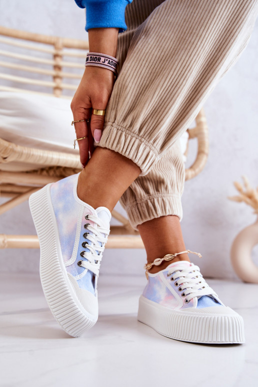 sneakers Mischa blu-rosa con suola piatta e plateau