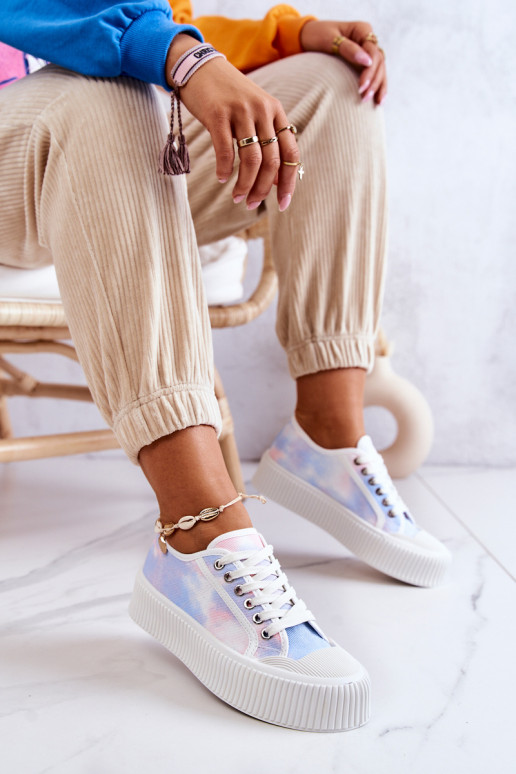 sneakers Mischa blu-rosa con suola piatta e plateau