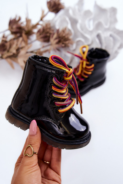 Stivali per bambini con effetto laccato con cerniere in Tibbie nero