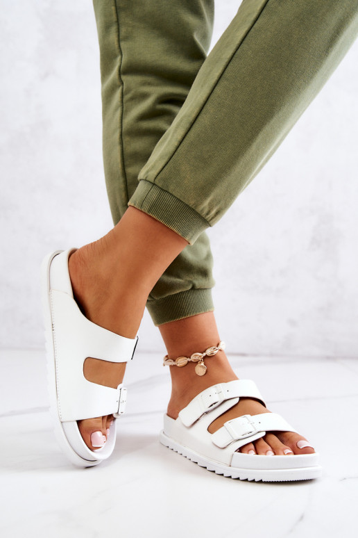 Ciabatte Corina in gomma con fibbie di colore bianco