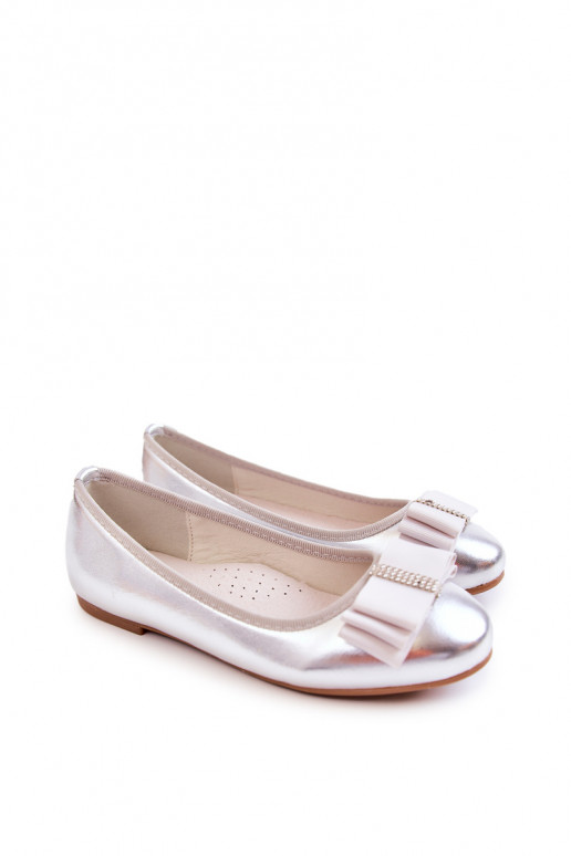 Ballerine per bambini decorate con nastri in colore argento Claril
