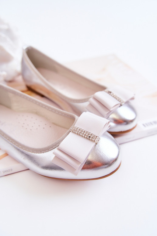 Ballerine per bambini decorate con nastri in colore argento Claril
