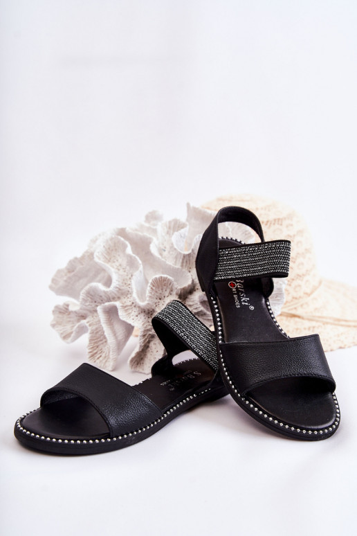 Modello classico Sandali da donna con rivetti in colore nero Shelly